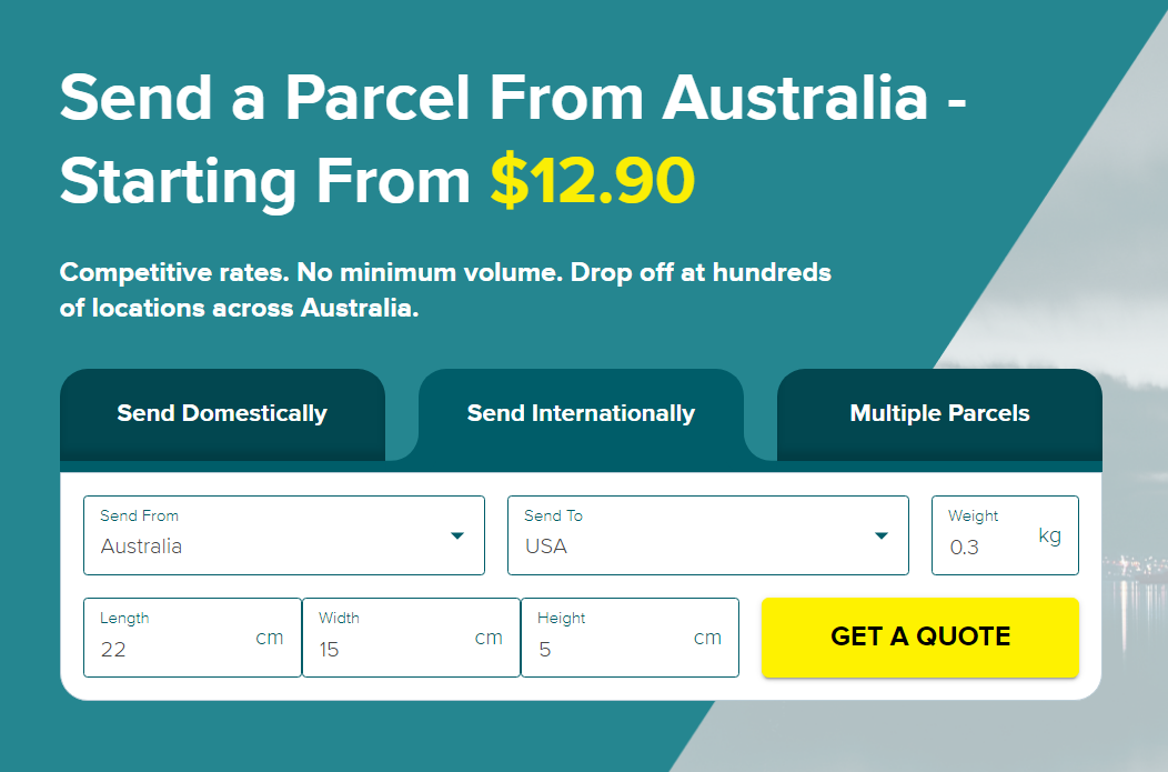 SendNow international shipping booking interface